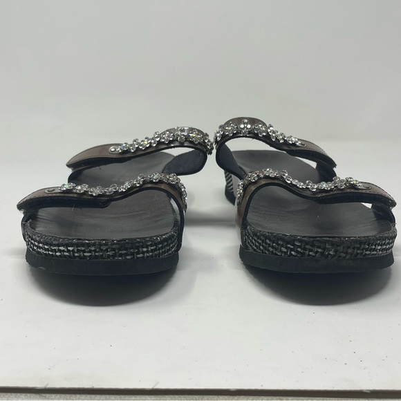 Mephisto "Ivana" Leather Rhinestone Wedge Sandals | Size 38 | Brown & Silver - Picture 7 of 12